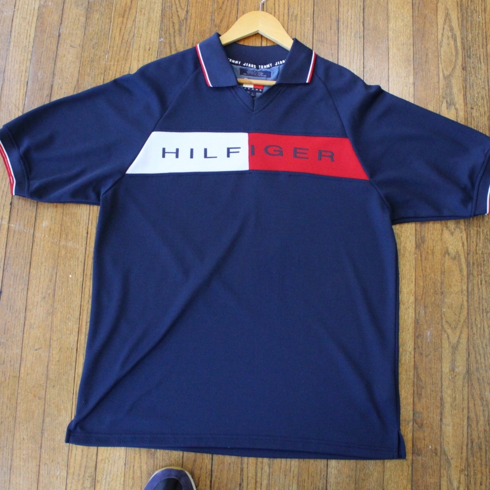 Vintage Hilfiger Polyester feel V Neck Polo